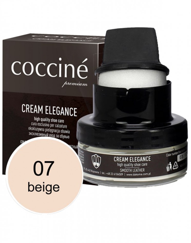 Beeži värvi kingakreem käsnaga siledale nahale - Coccine Cream Elegance (beige), 50 ml